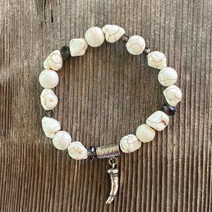 Silpada B3221 Howlite Smokey Quartz Stretch Bracelet with Sterling Charm